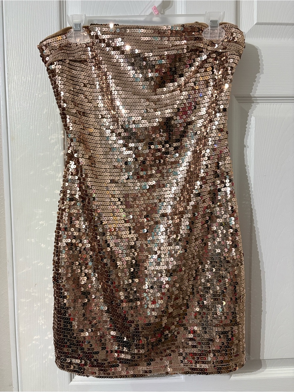 june & hudson Spaghetti Strap GoldSequin Mini Dress